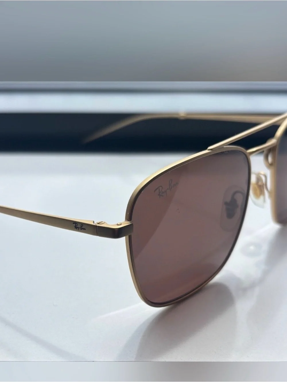Ray-Ban RB3588 9013/73 Matte Gold Aviator Sunglasses Dark Brown Lens 55-19-140